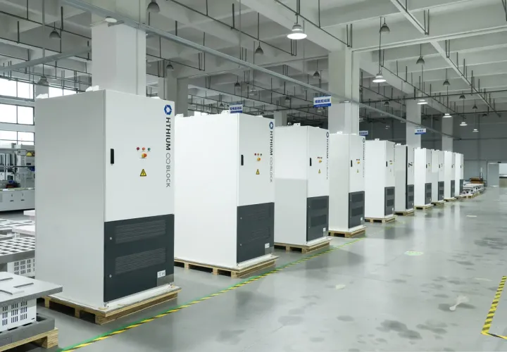 Hithium DC battery cabinets on a production line