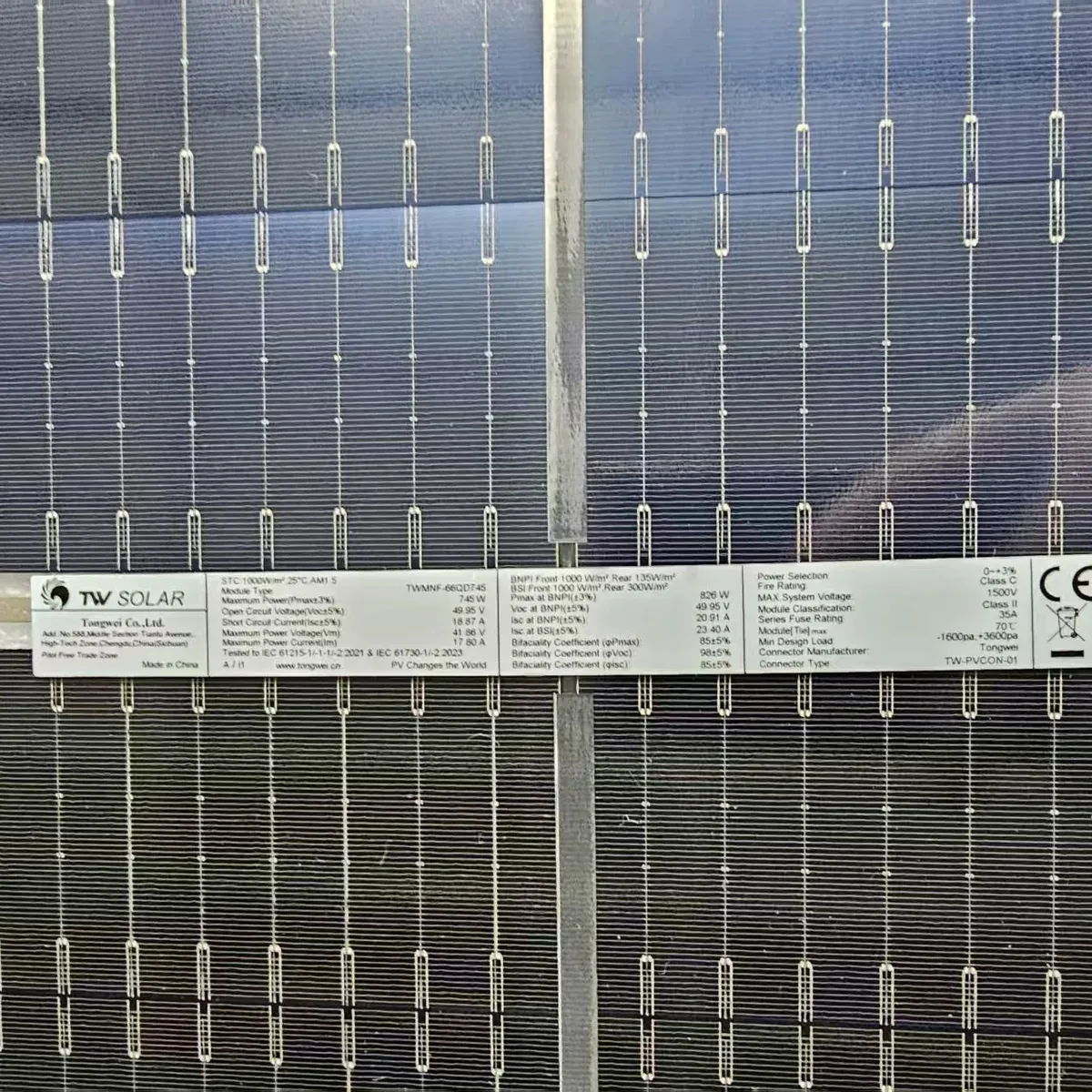 Tongwei TWMNF-66QD 745 W solar module nameplate